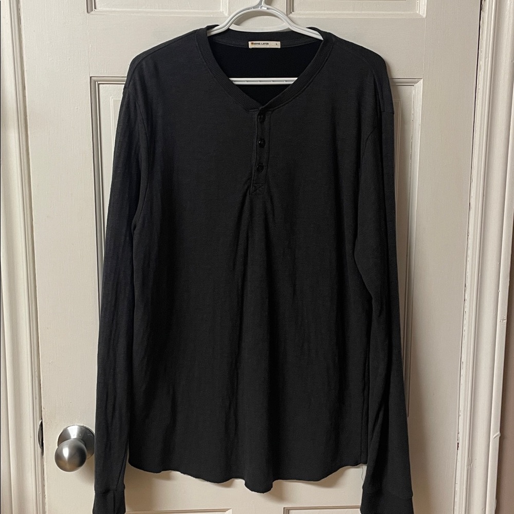 Marine Layer dark grey long sleeve double knit henley shirt men’s size L